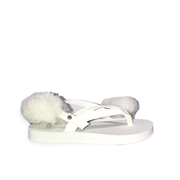 UGG Laalaa White Patent Leather & Shearling Removable Slingback Thong Sandals - Picture 2 of 9